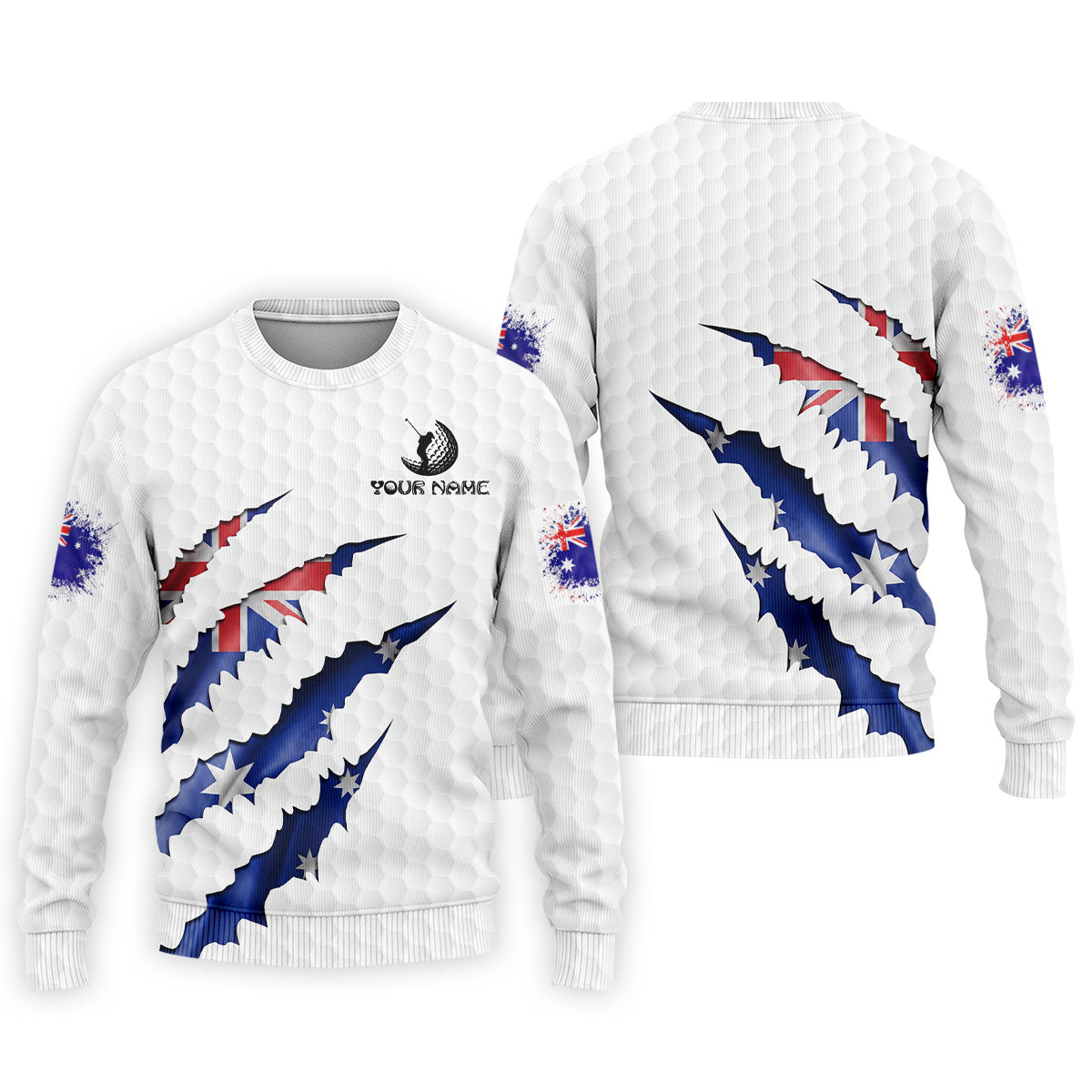 Golf Ball Pattern Australia Flag Print Scratch Effect Men's Golf Top, Golf Shirts For Men