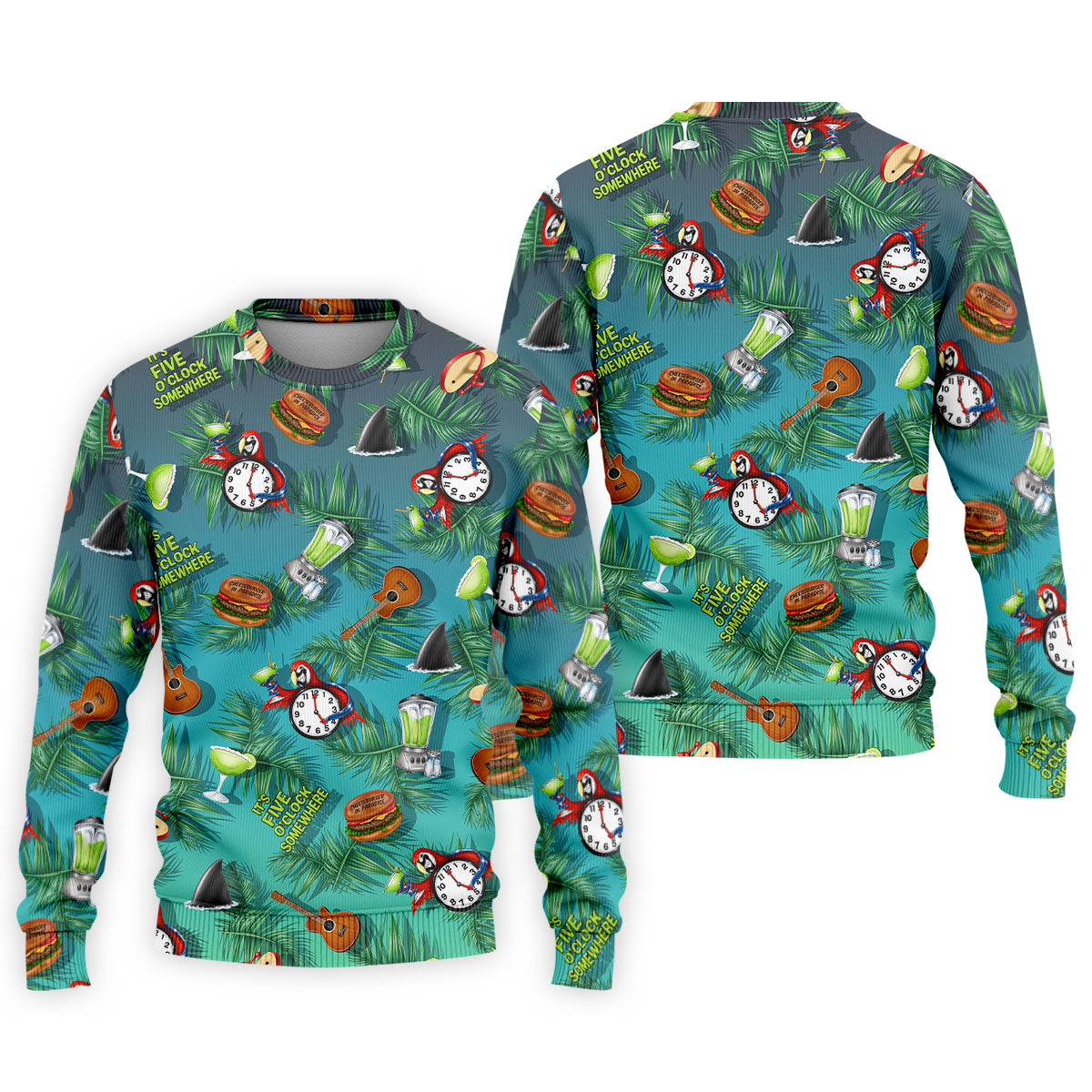 Teal Tropical Cocktail Parrot Pattern Golf Polo Shirt, Men's Golf Shirt, Golf Polo Shirts For Men