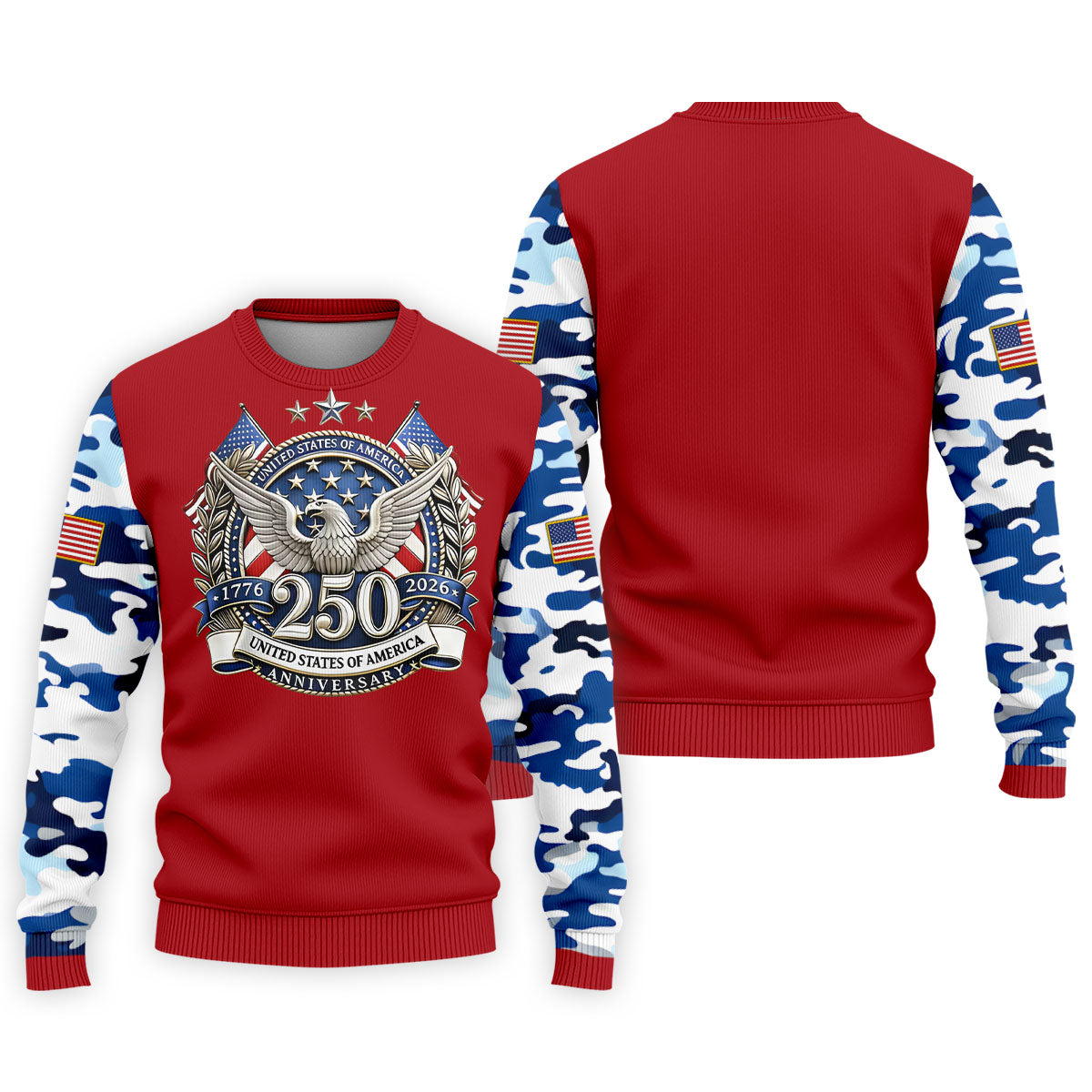 Patriotic Bald Eagle Blue And White Camo Red Golf Shirt, 250th Anniversary Golf Shirts For Men