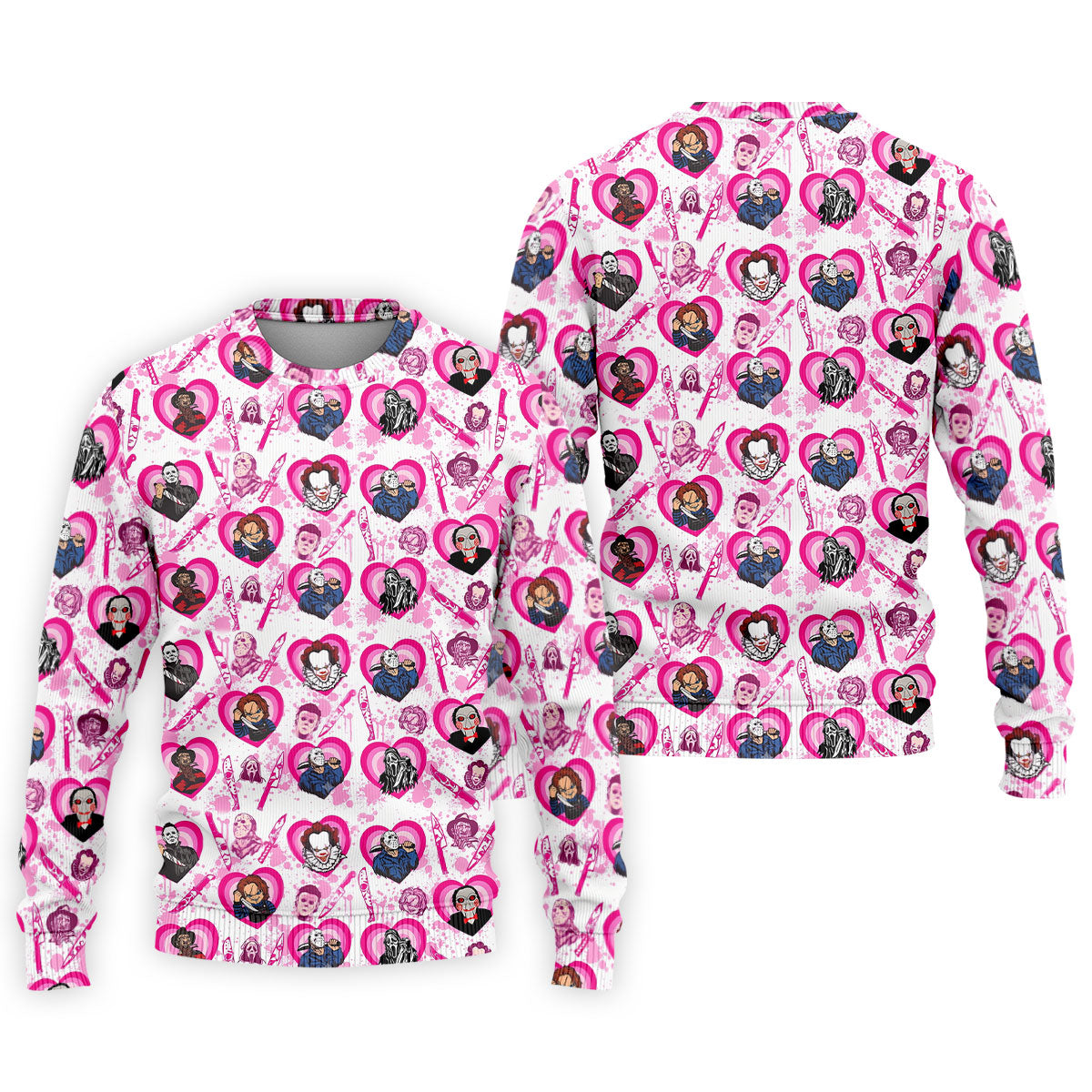 Pink Horror Character Pattern Golf Polo Shirt for Men Halloween Golf Apparel Printed Golf Shirts