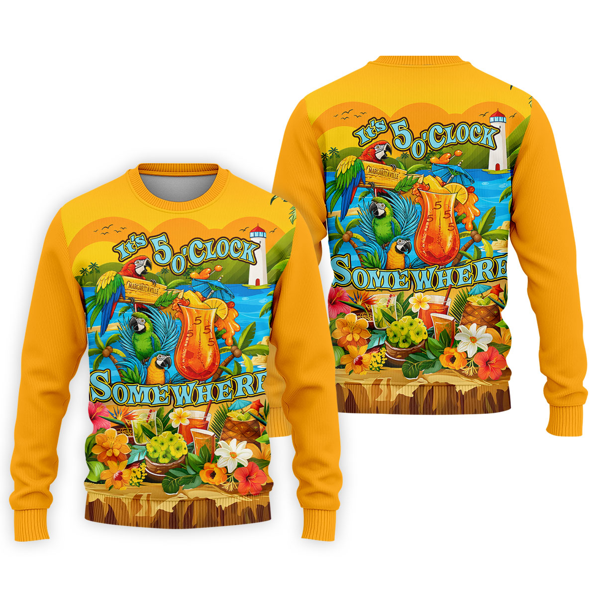 Golden Tropical Parrot Beach Cocktail Golf Polo Shirt, Men's Golf Shirt, Golf Polo Shirts For Men