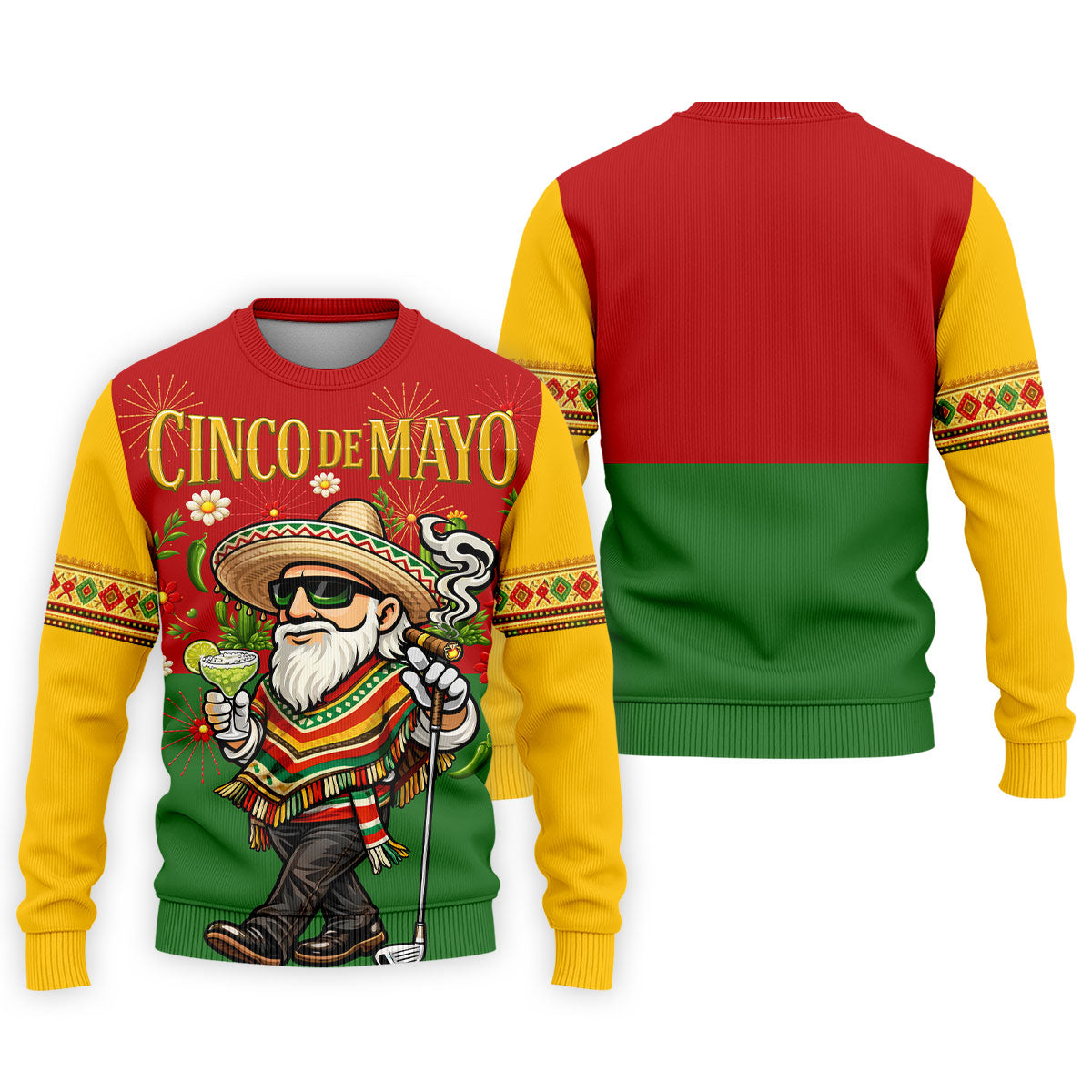 Margarita Man Cinco De Mayo Celebration Red Yellow Green Golf Shirt, Fiesta Theme Golf Shirts For Men