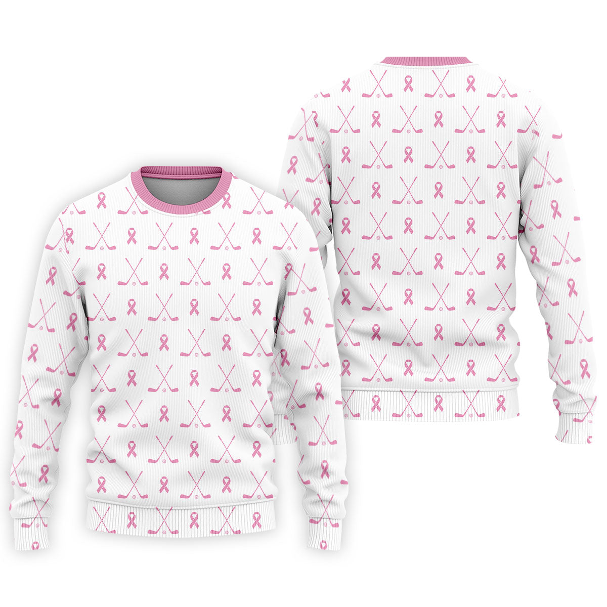 Pink Ribbon Golf Clubs Breast Cancer Polo Shirt, Golf Shirts For Men, Mens Golf Apparel