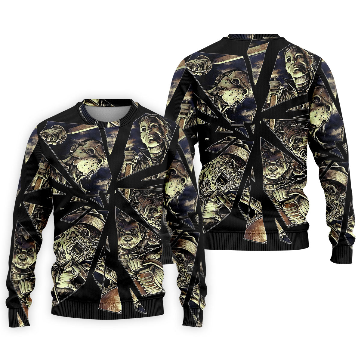 Broken Glass Horror Character Collage Golf Polo Shirt, Mens Golf Shirts, Hawaiian Golf Shirt