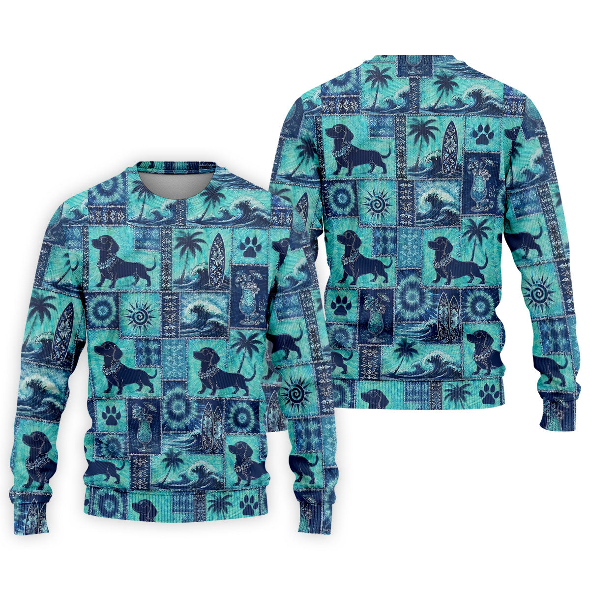 Funny Tropical Dog Surf Patchwork Golf Polo Shirt, Mens Golf Polo, Printed Golf Shirts