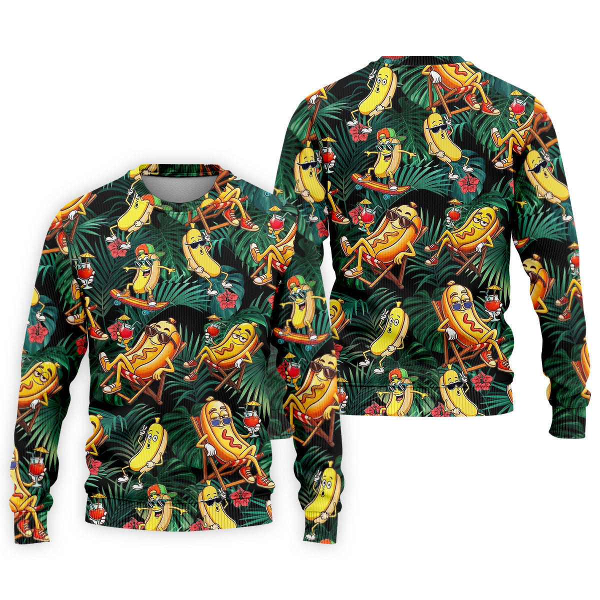Funny Hot Dog Banana Tropical Hawaiian Golf Shirt, Mens Golf Polo, Printed Golf Shirts