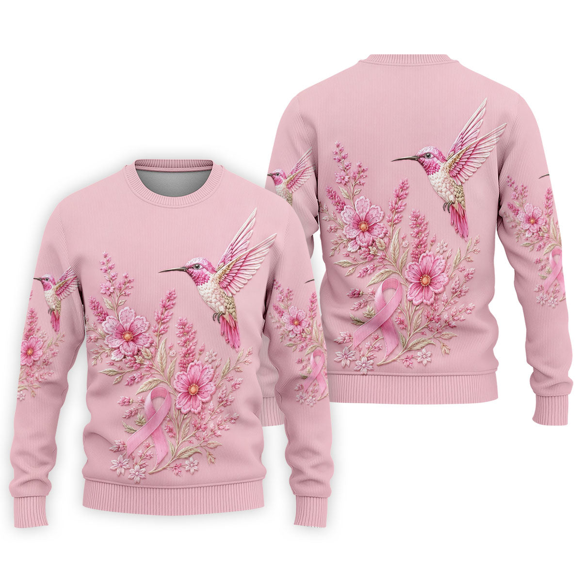 Hummingbird Floral Breast Cancer Ribbon Polo Shirt, Mens Golf Polo, Golf Apparel For Men