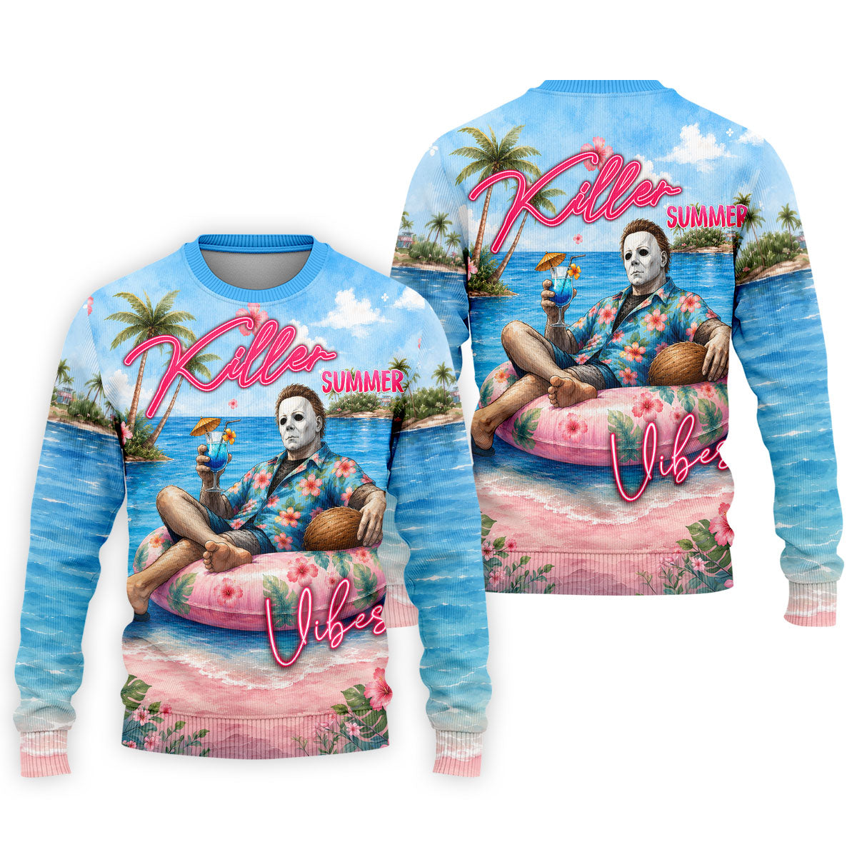 Killer Summer Vibes Tropical Slasher Golf Polo Shirt, Horror Character Men's Golf Shirt, Mens Golf Polo