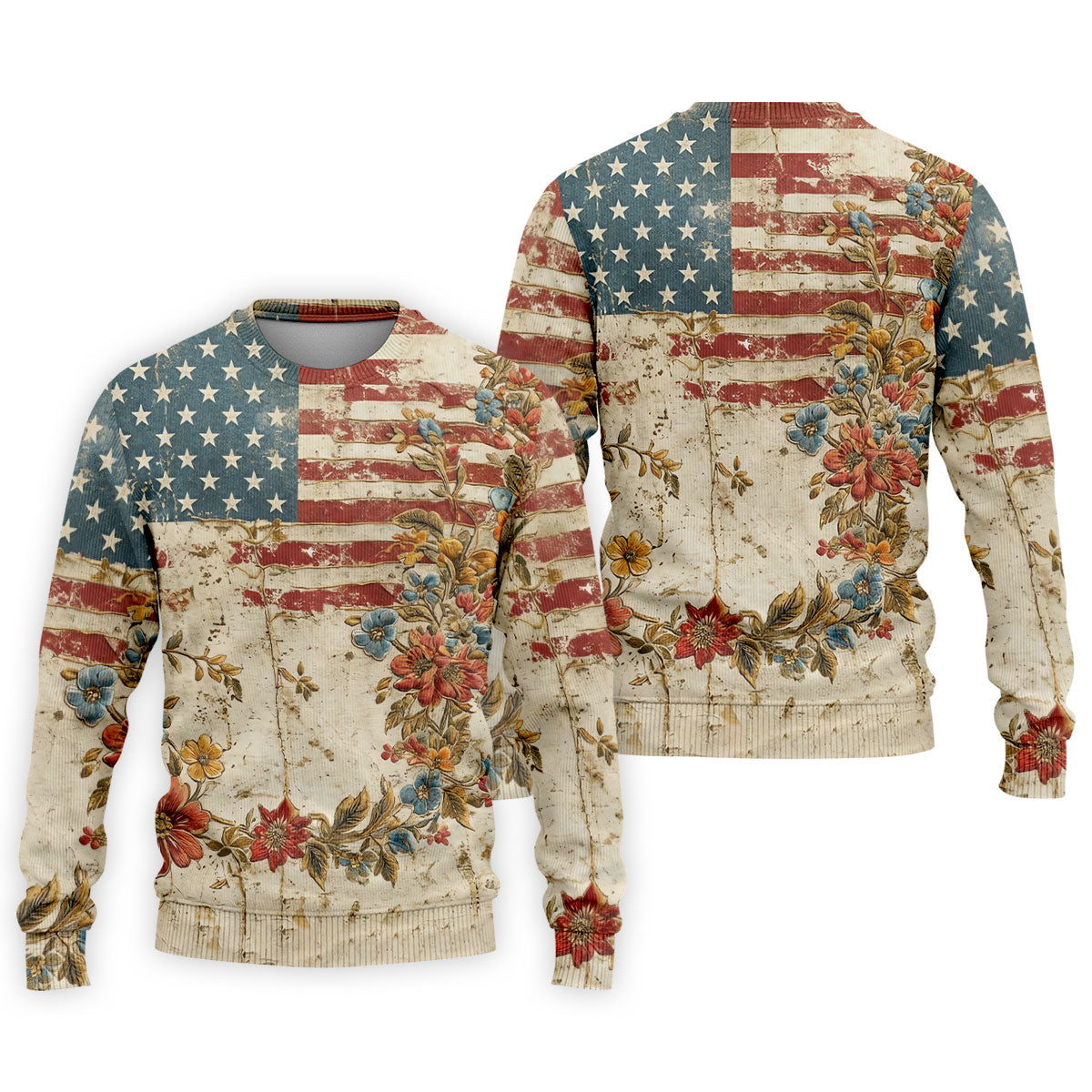 Floral American Flag Vintage Golf Shirt, 250 Years Patriotic 4th Of July Golf Shirts For Men
