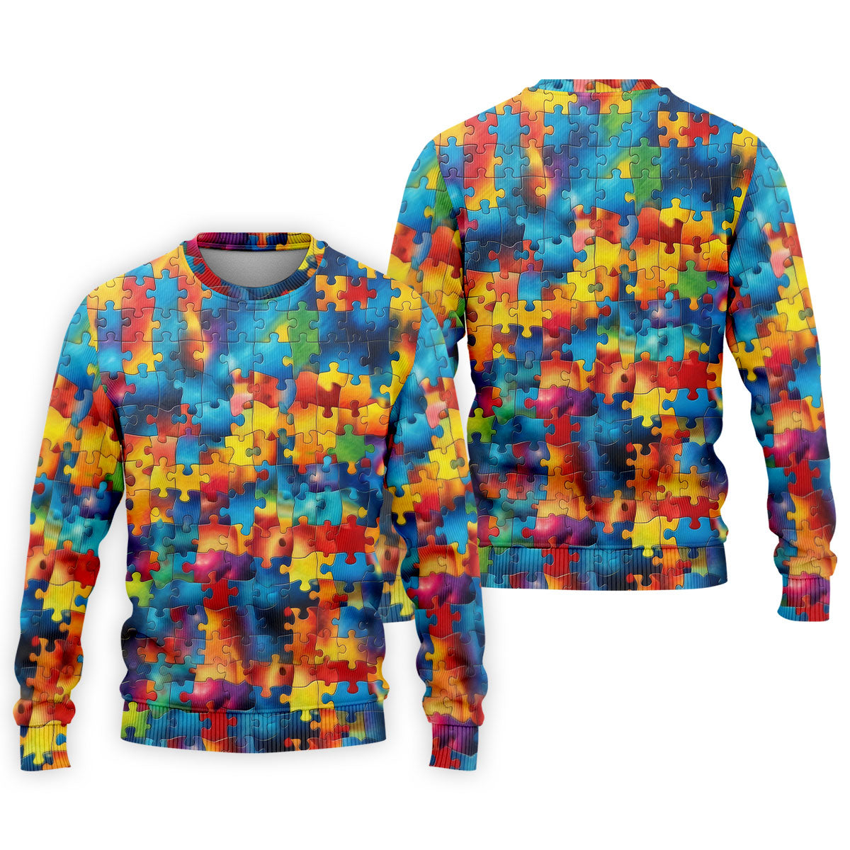 Autism Awareness Rainbow Gradient Puzzle Pattern Golf Tops For Men, Men's Golf Shirt, Polo Shirts For Men
