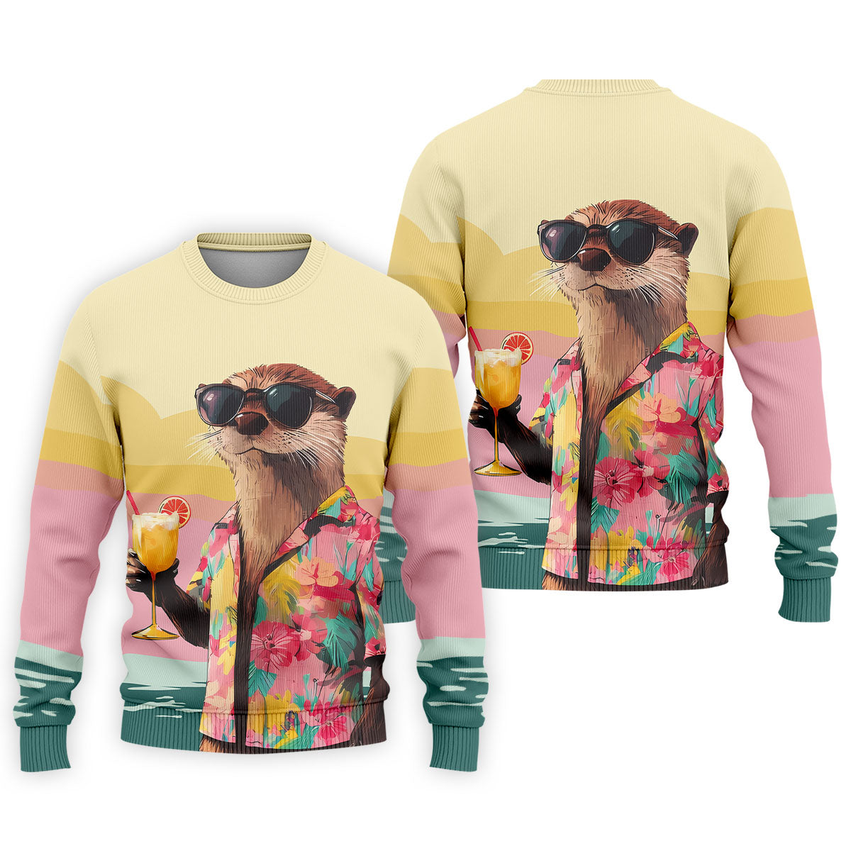 Funny Otter Tropical Theme Hawaiian Golf Shirt, Polo Shirts For Men, Golfing Apparel