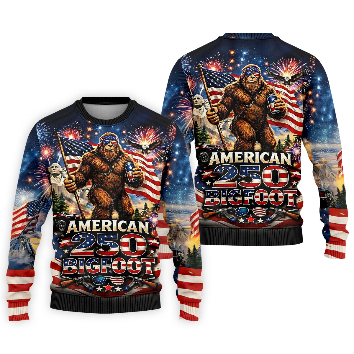 American 250 US Flag Pattern Bigfoot Golf Shirt, Patriotic 4th Of July Golf Shirts For Men
