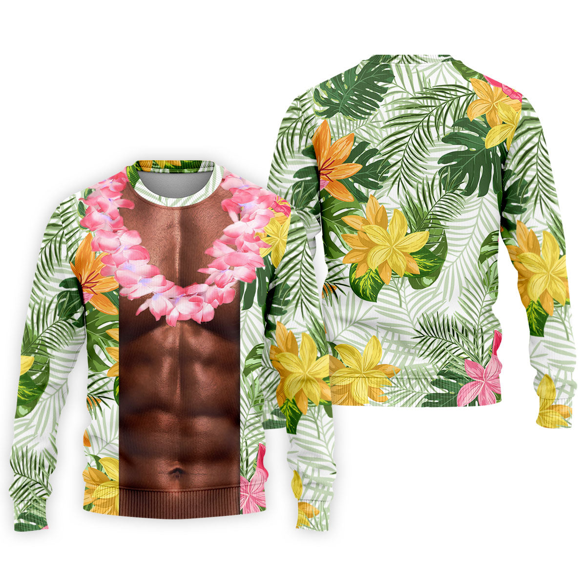 Tan Skin Tropical Muscle Chest Hawaiian Golf Polo Shirt, Golf Apparel For Men, Printed Golf Shirts