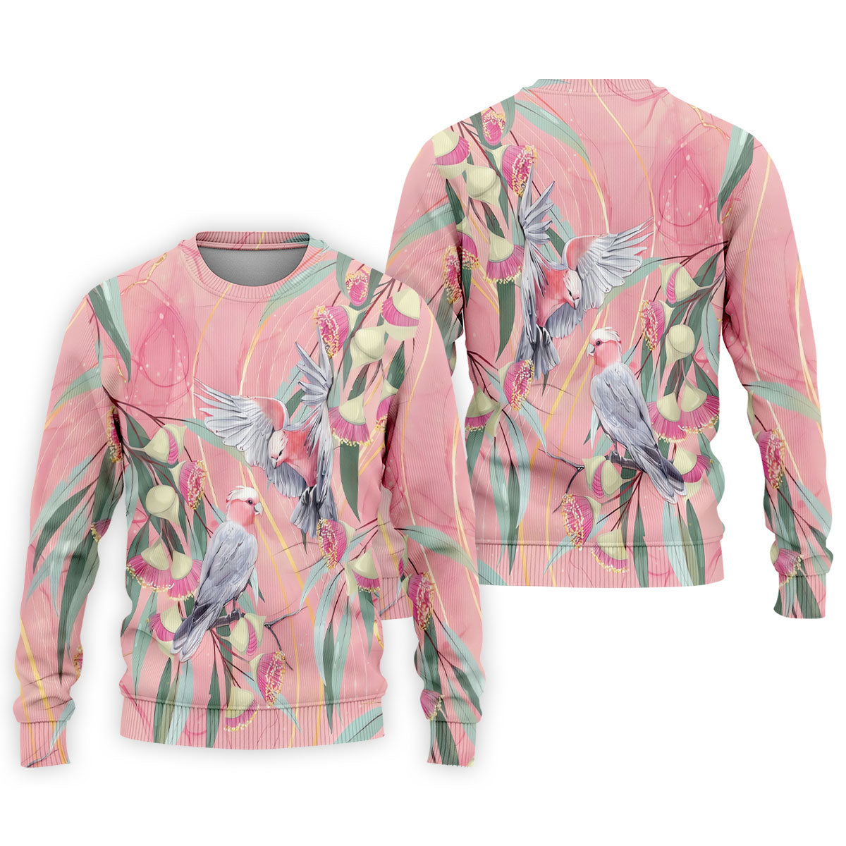 Pink Cockatoo Eucalyptus Floral Polo Shirt, Hawaiian Golf Shirt, Golf Shirts For Men
