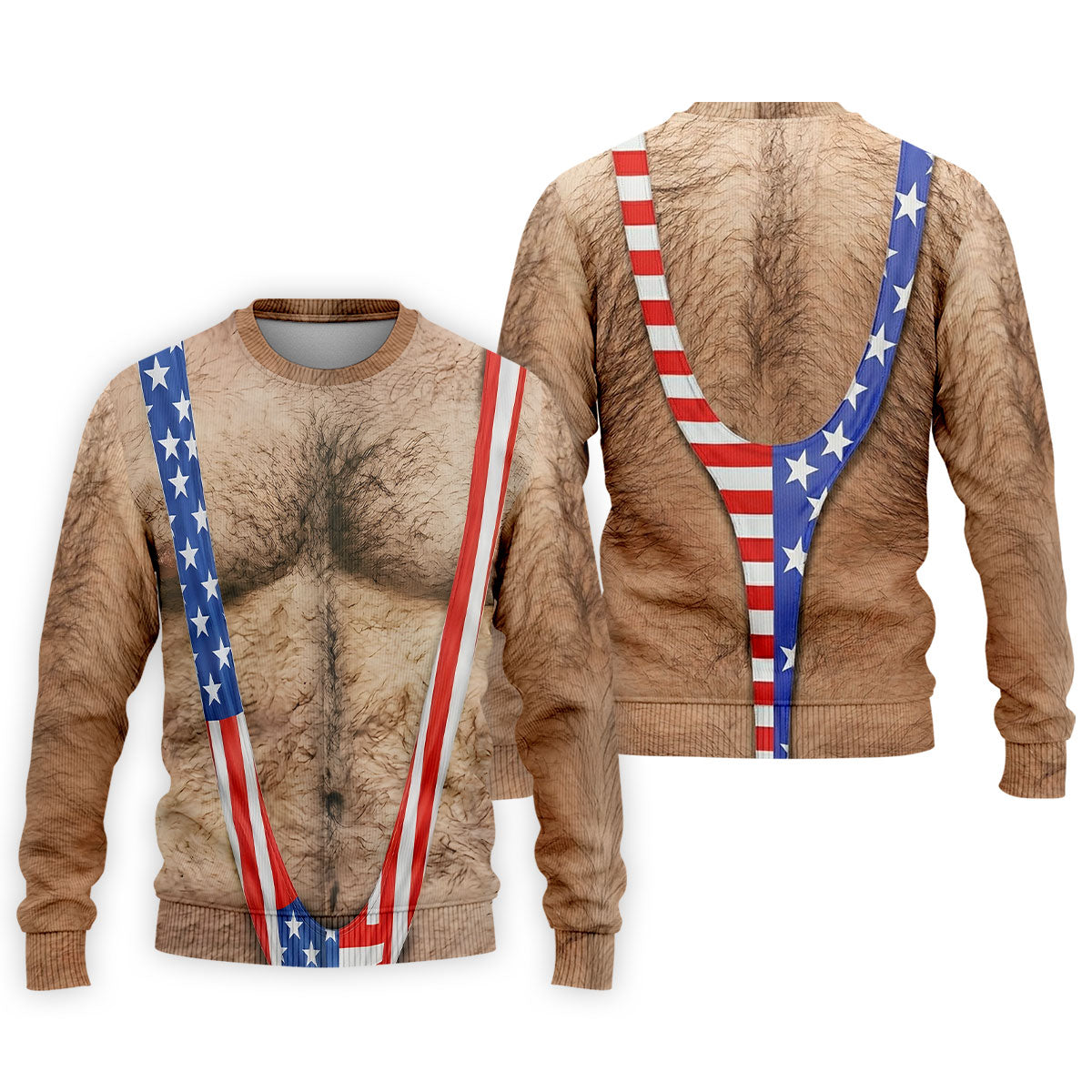 Hairy Body Funny Print Patriotic Golf Shirt, 250th Anniversary 4th Of July Golf Shirts For Men