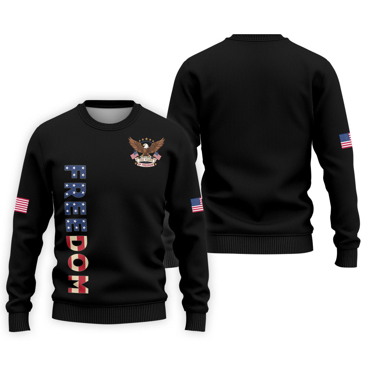 250 Years Of Freedom US Flag Logo Black Golf Shirt, Patriotic 4th Of July Golf Shirts For Men