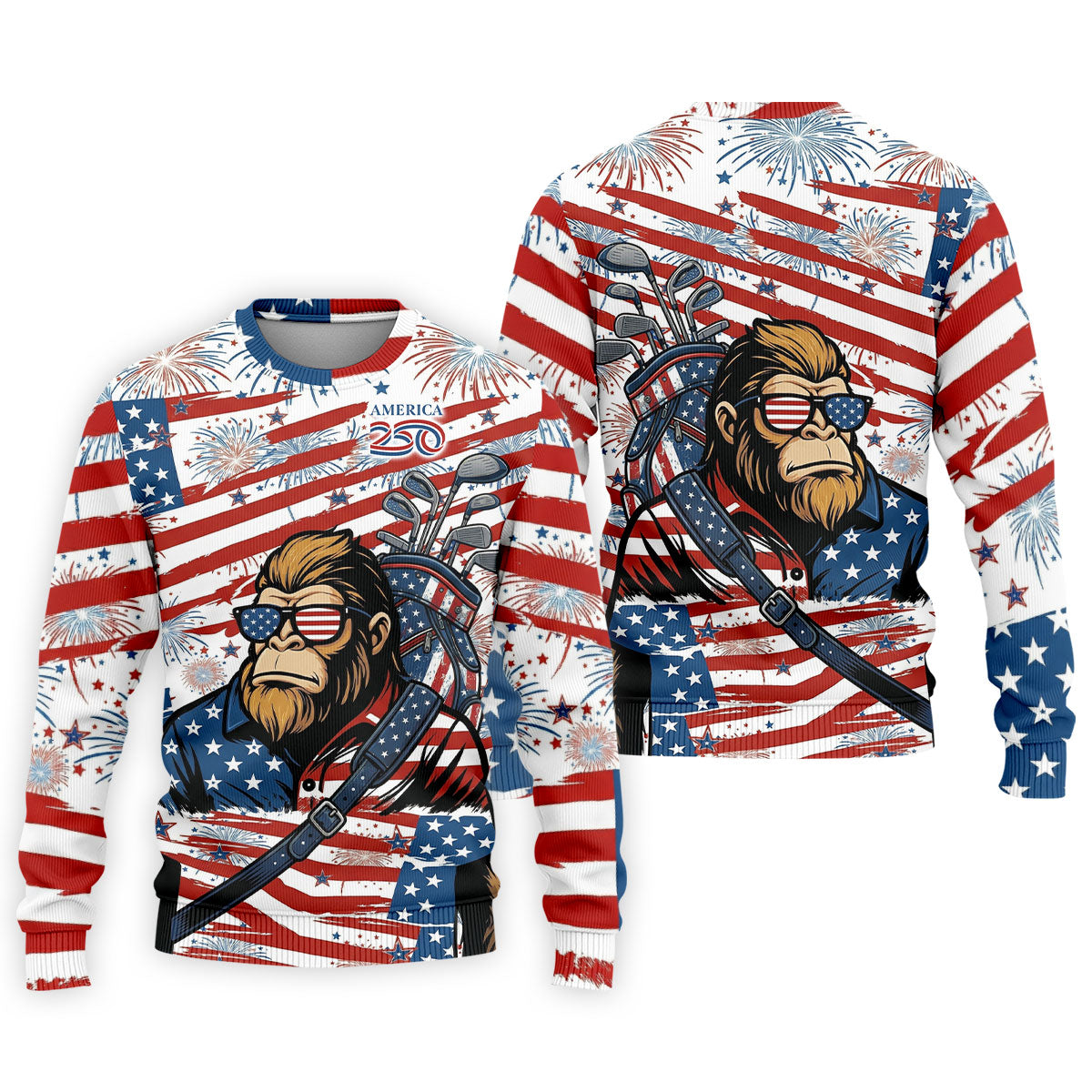 Red White Blue Stars And Stripes 250 Years Bigfoot Golf Shirt, Patriotic 4th Of July Golf Shirts For Men