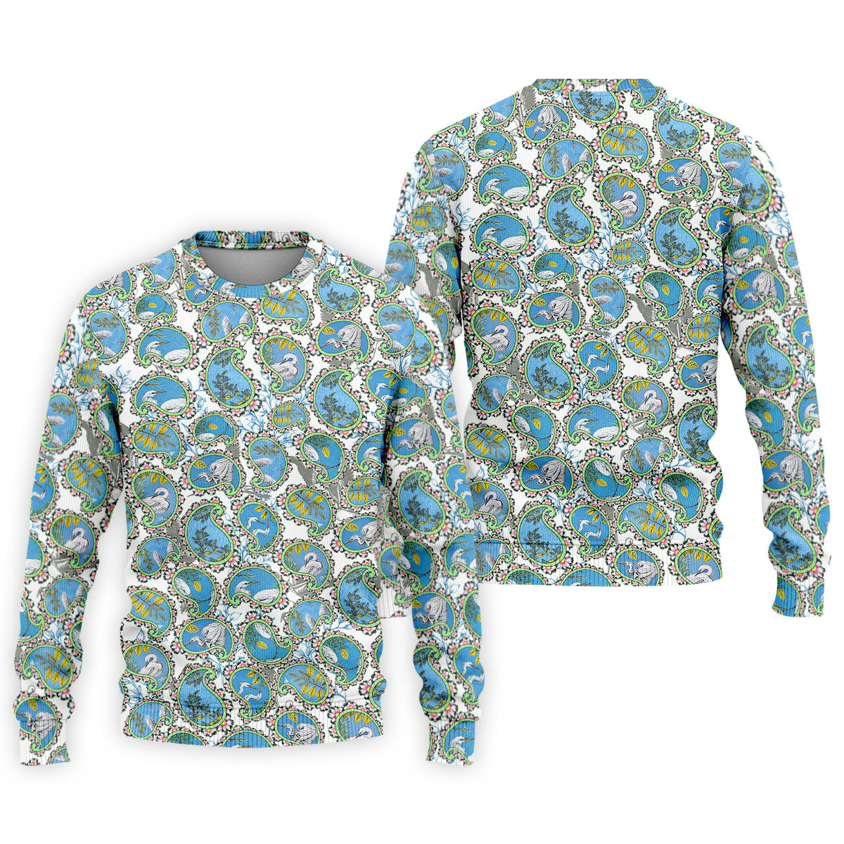 Paisley Flowers Heron Painting Print Golf Shirt, Polo Shirts For Men, Golf Shirts For Men