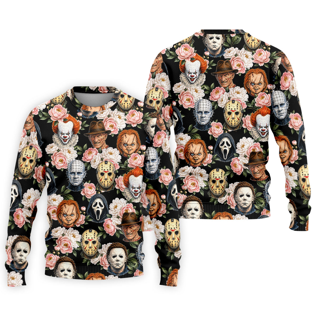 Horror Icons Floral Hawaiian Golf Shirt, Men's Golf Shirt, Printed Golf Shirts