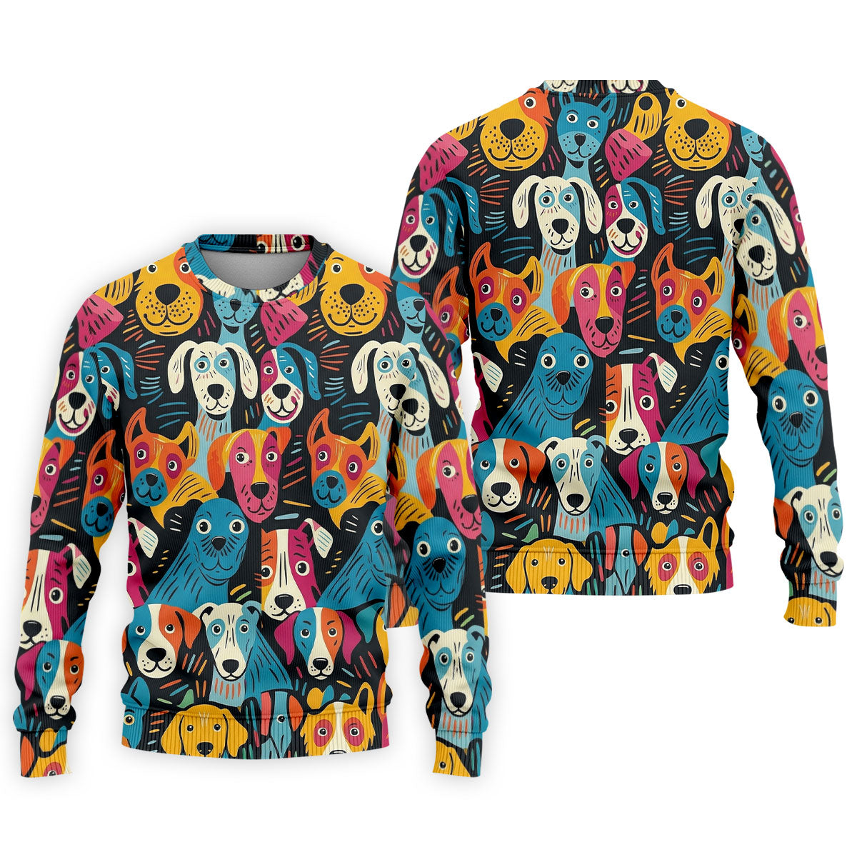 Happy Dog Faces Hawaiian Golf Shirt, Funny Golf Shirt, Abstract Animal Golf Shirts For Men