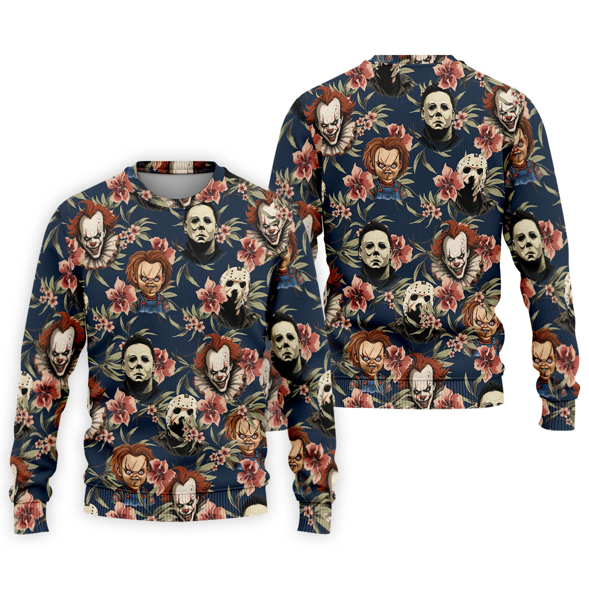 Gothic Floral Clown Doll Mask Hawaiian Polo, Golf Shirt For Men