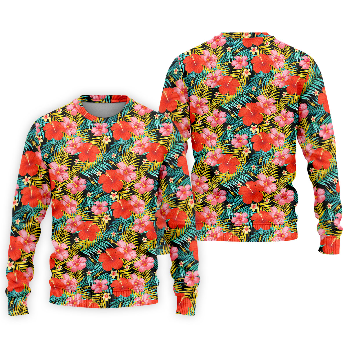 Red Hibicus Gold Palm Leaf Hawaiian Golf Shirt, Summer Theme Golf Shirts For Men