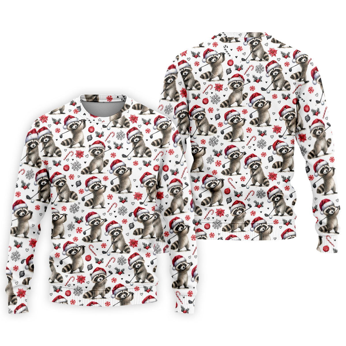 Christmas Raccoon Golfer Santa Hat Golf Polo Shirt, Mens Golf Shirts, Polo Shirts For Men