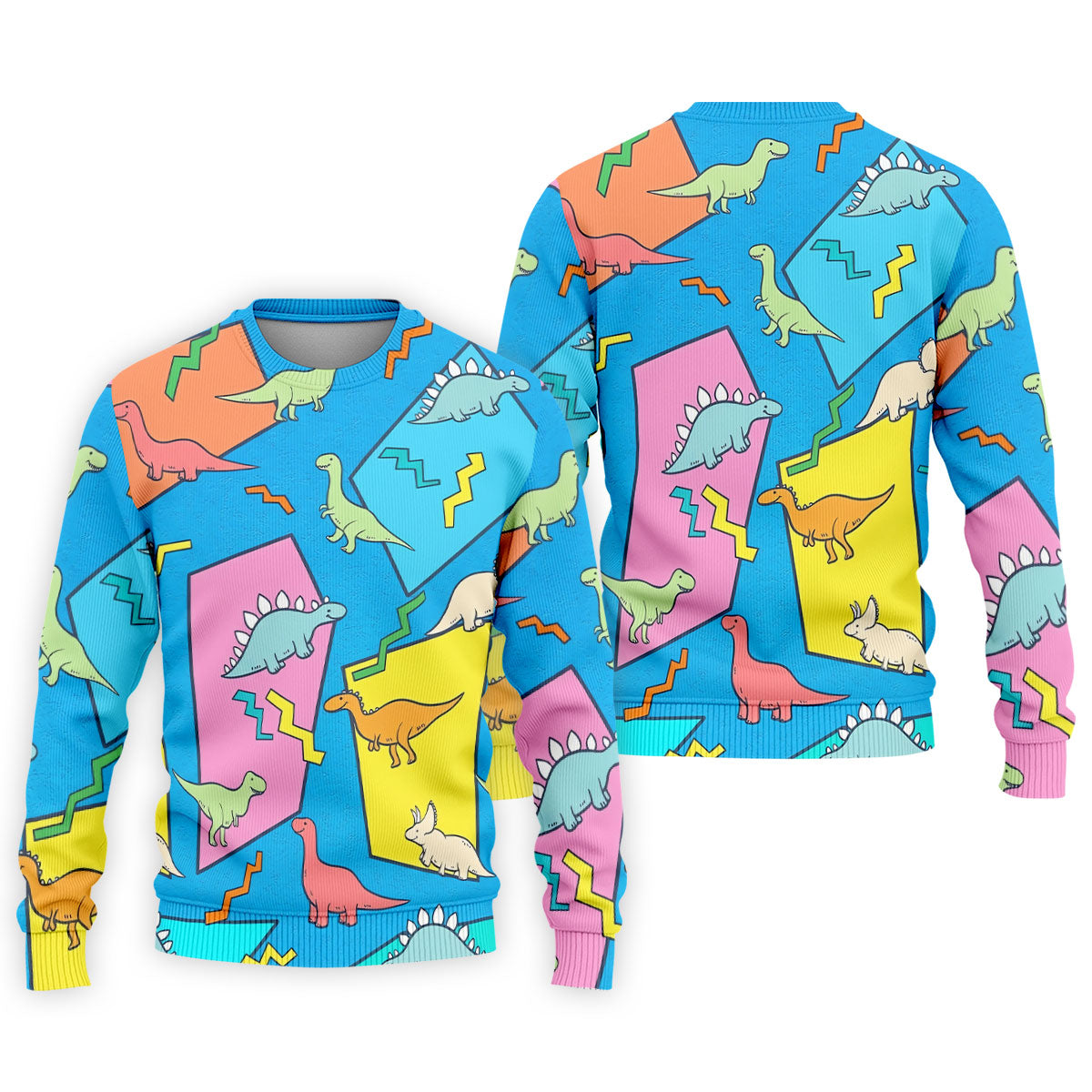 Retro Colorful Dinosaur Pattern Golf Shirt, Men's Golf Shirt, Golf Apparel For Men