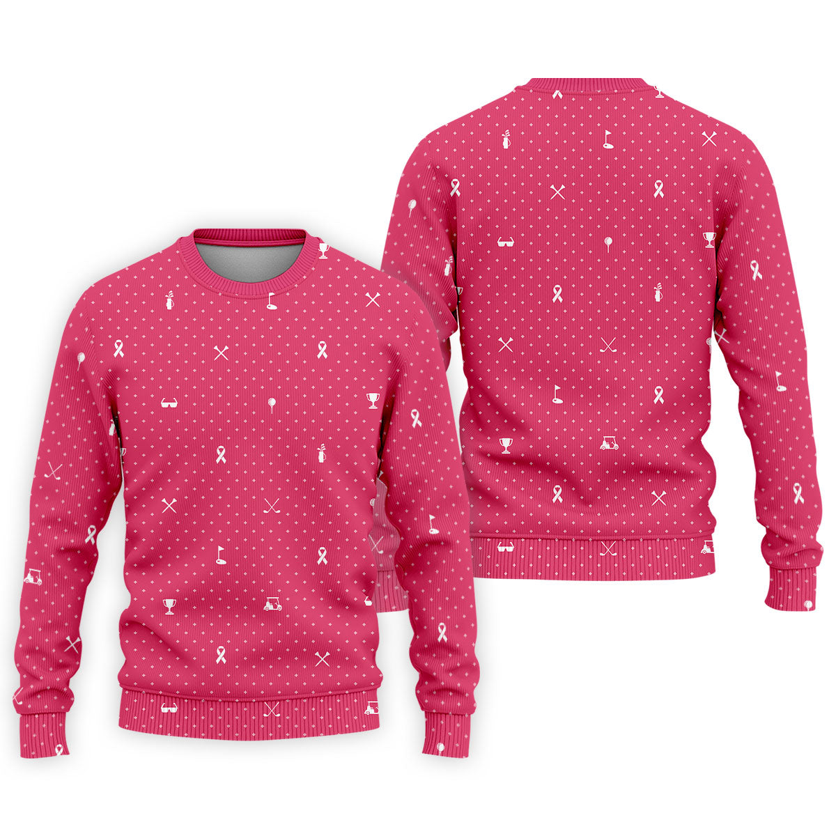 Pink Ribbon Golf Pattern Breast Cancer Polo Shirt, Golf Shirts For Men, Mens Golf Apparel