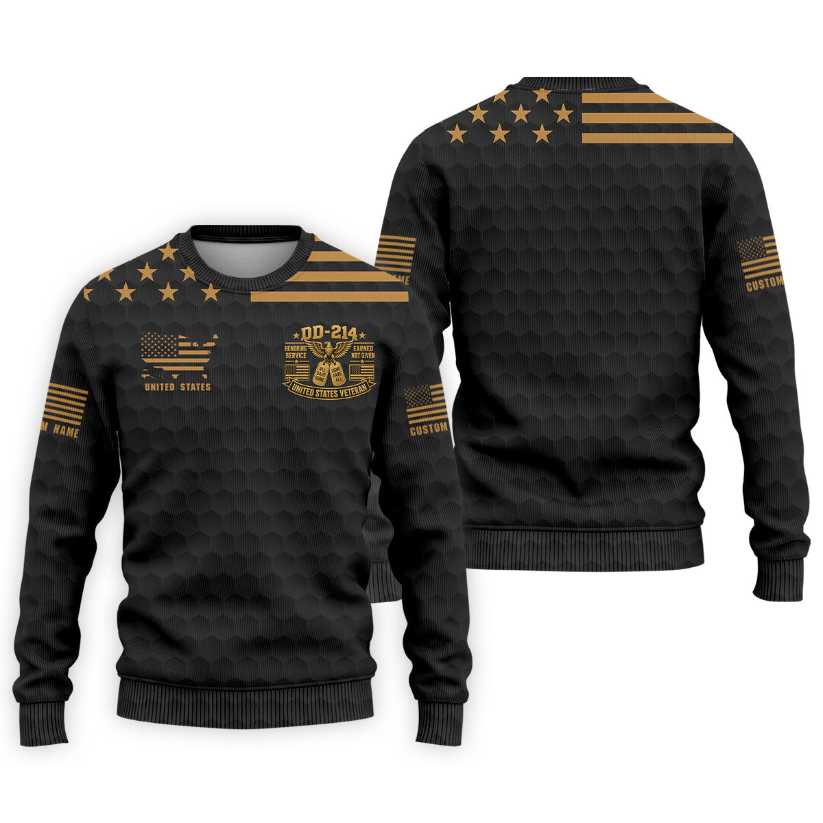 Custom Name Black Gold DD-214 Golf Polo Shirt, Veterans Day Shirt, Mens Golf Shirts