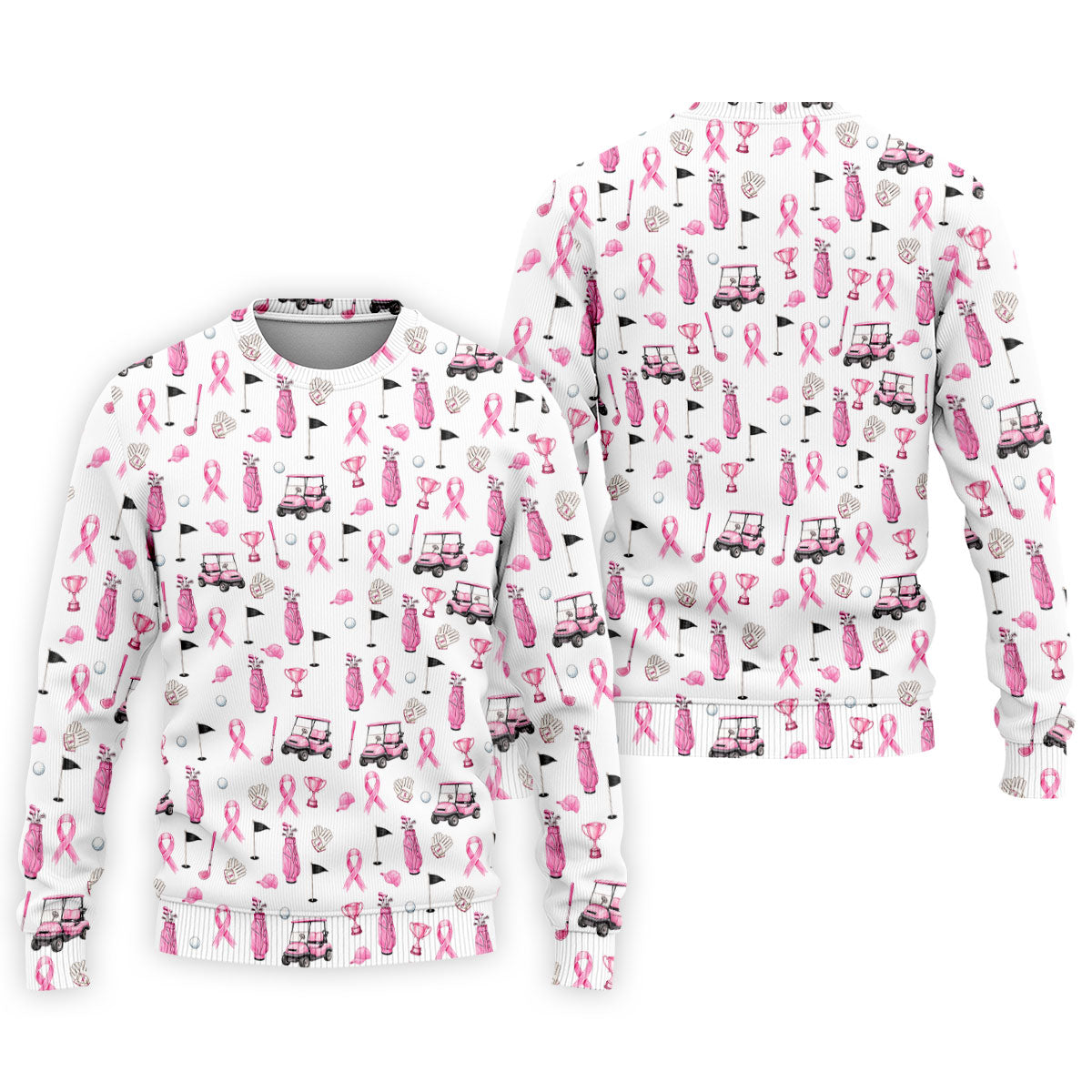 Pink Golf Cart Ribbon Breast Cancer Polo Shirt, Golf Shirts For Men, Mens Golf Apparel