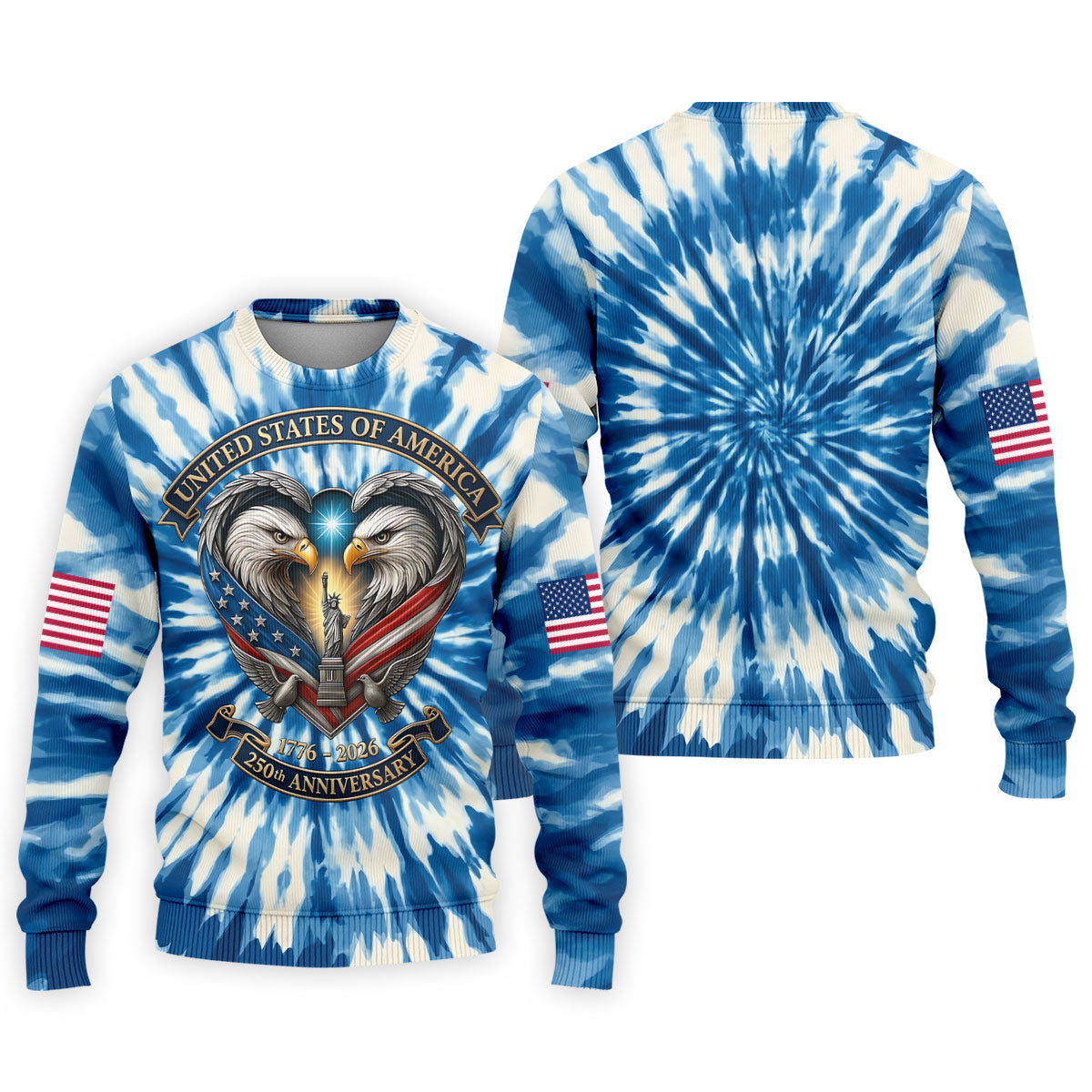 USA 250th Anniversary Tie Dye Print Bald Eagle Golf Shirt, Patriotic 4th Of July Golf Shirts For Men