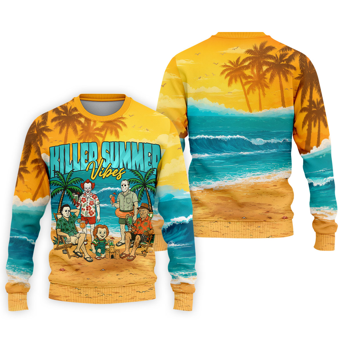 Killer Summer Vibes Horror Beach Party Golf Hawaiian Shirt, Men's Golf Shirt, Mens Golf Polo