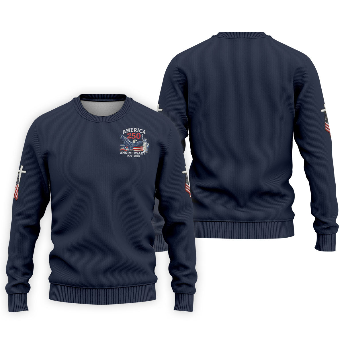 Faith Cross Bald Eagle America 250 Anniversary Navy Patriotic Golf Shirt, Golf Shirts For Men