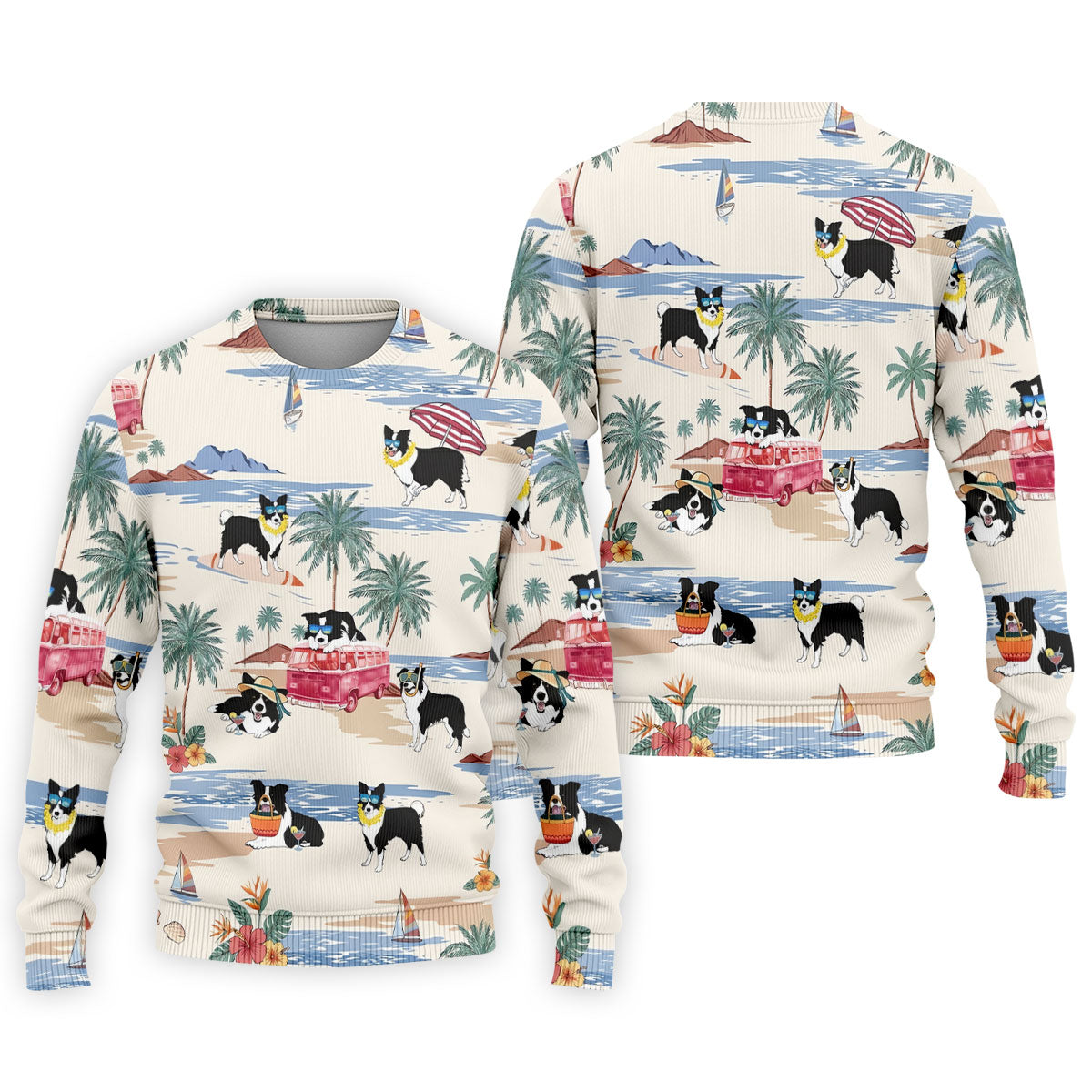 Tropical Border Collie Beach Hawaiian Golf Polo Shirt, Golf Polo Shirts For Men, Mens Polo Shirts