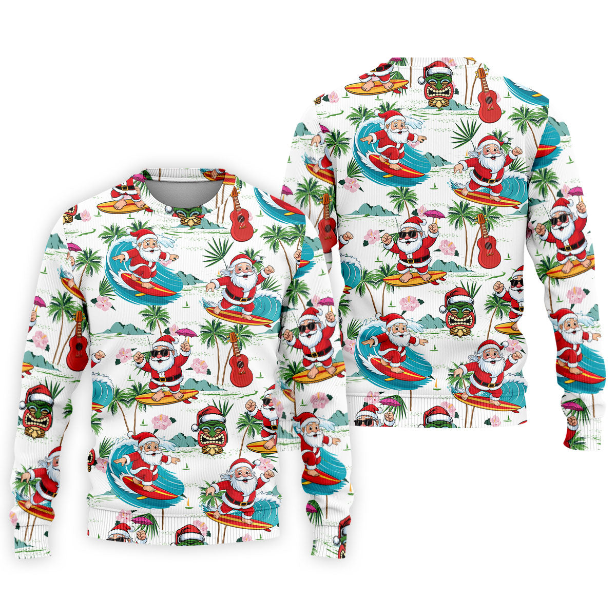 Tropical Christmas Surfing Santa Golf Polo Shirt, Mens Golf Polo, Golf Apparel For Men