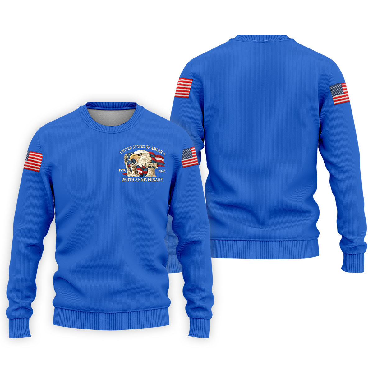 Bald Eagle American Flag 250 Years Blue Golf Shirt, Patriotic 4th Of July Golf Shirts For Men