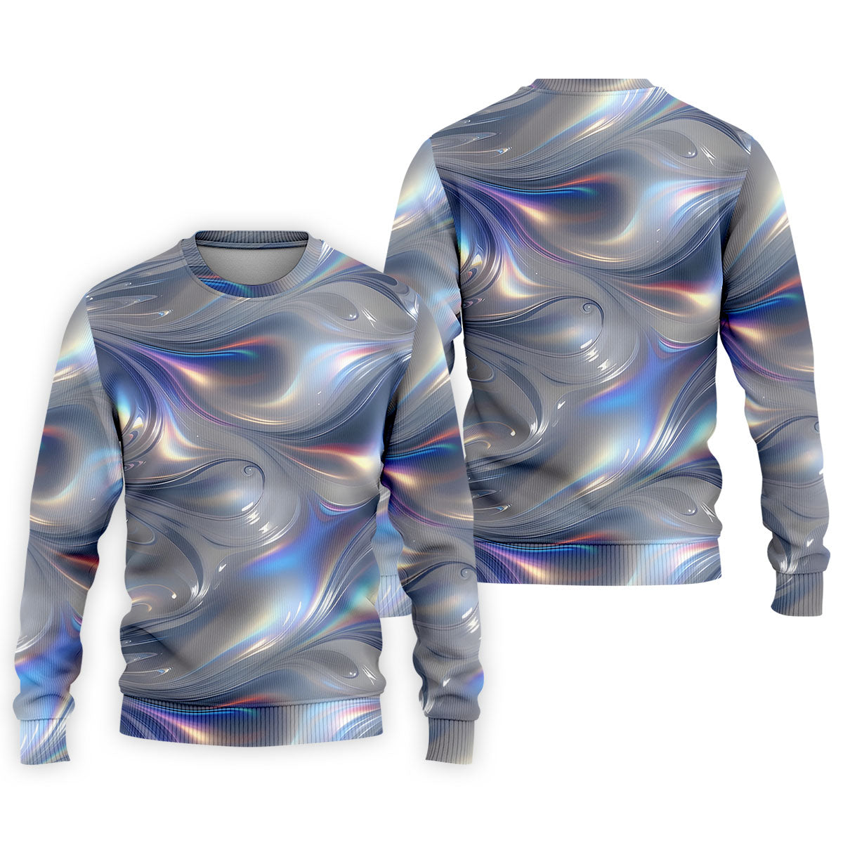 Silver Marble Golf Shirt, Futuristic Holographic Wave Pattern, Golf Shirt For Men