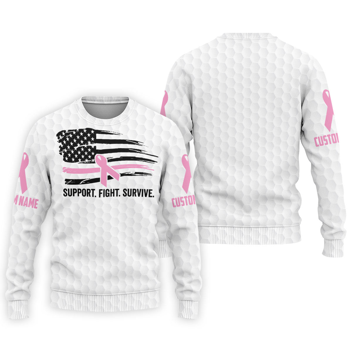 Custom Support Fight Survive Breast Cancer Polo Shirt, Men's Golf Shirt, Mens Golf Apparel