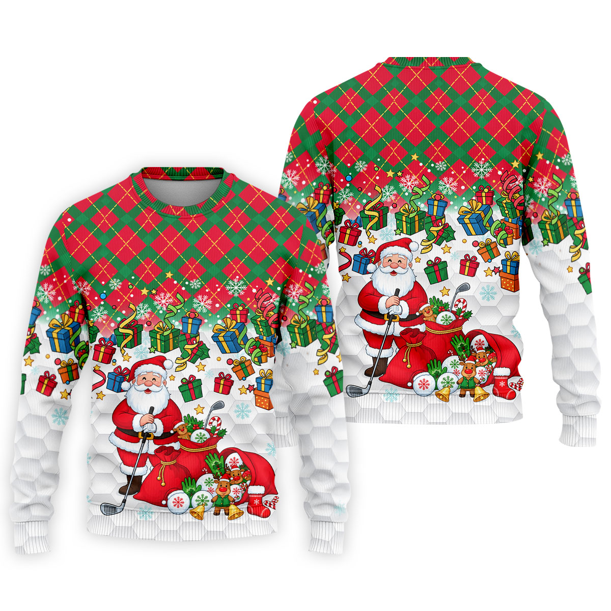 Christmas Santa Golfer and Gifts Polo Shirt, Printed Golf Shirts, Mens Golf Polo