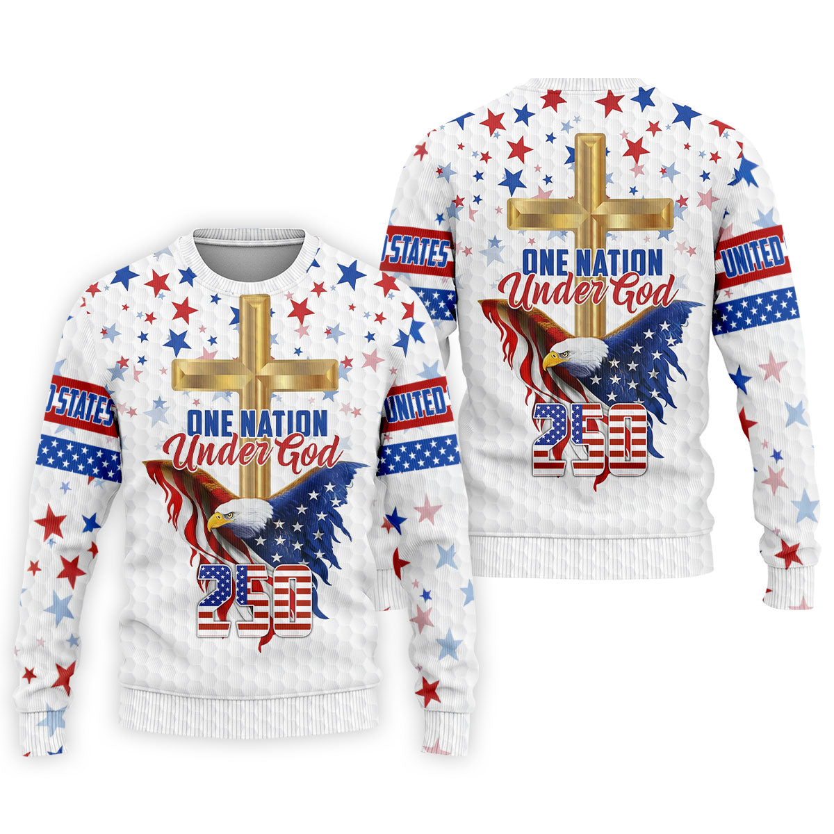One Nation Under God Faith Cross Bald Eagle 4th Of July Golf Shirt, 250 Years Golf Shirts For Men
