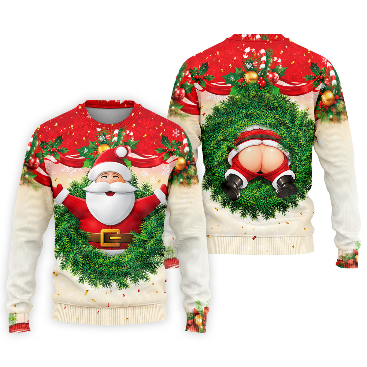 Festive Christmas Santa Wreath Golf Polo Shirt, Mens Golf Polo, Golf Shirts For Men