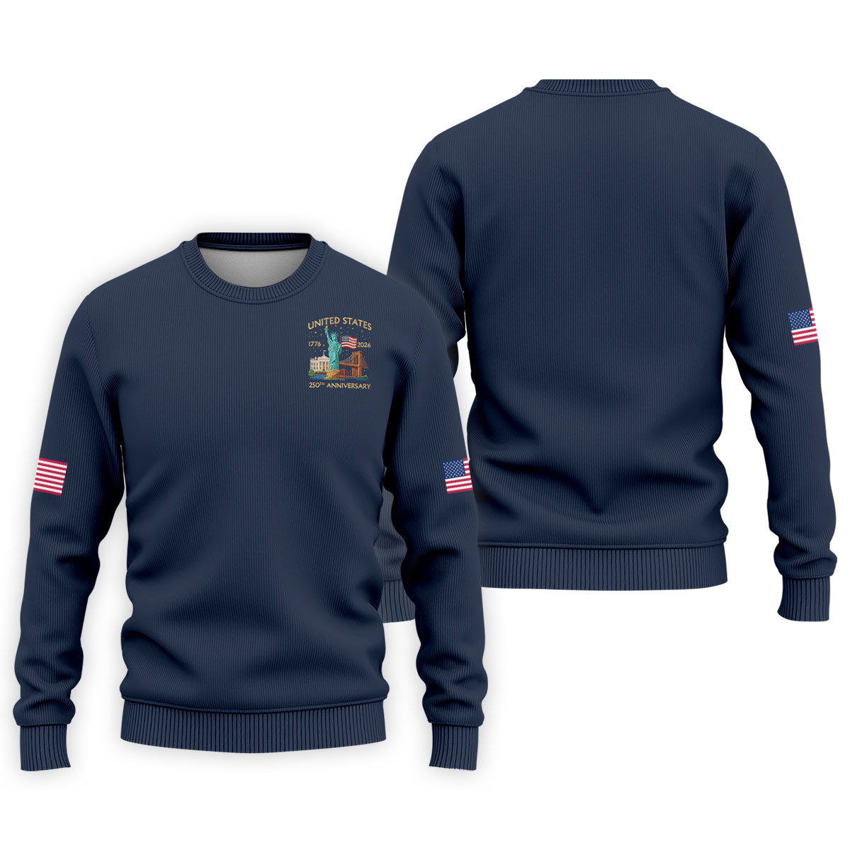 American Symbols Navy Patriotic Golf Shirt, US 250 Years 4th Of July Golf Shirts For Men