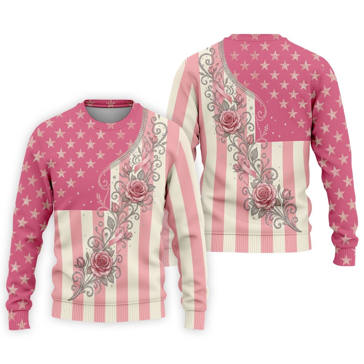 Pink Stars Stripes Rose Breast Cancer Polo Shirt, Men's Golf Shirt, Mens Golf Polo