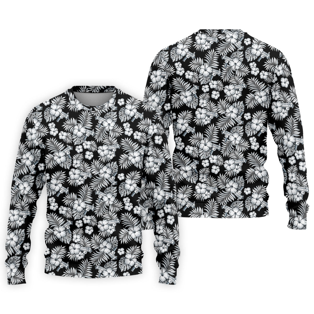 Black And White Pattern Tropical Hawaiian Golf Shirt, Summer Theme Golf Shirts For Men