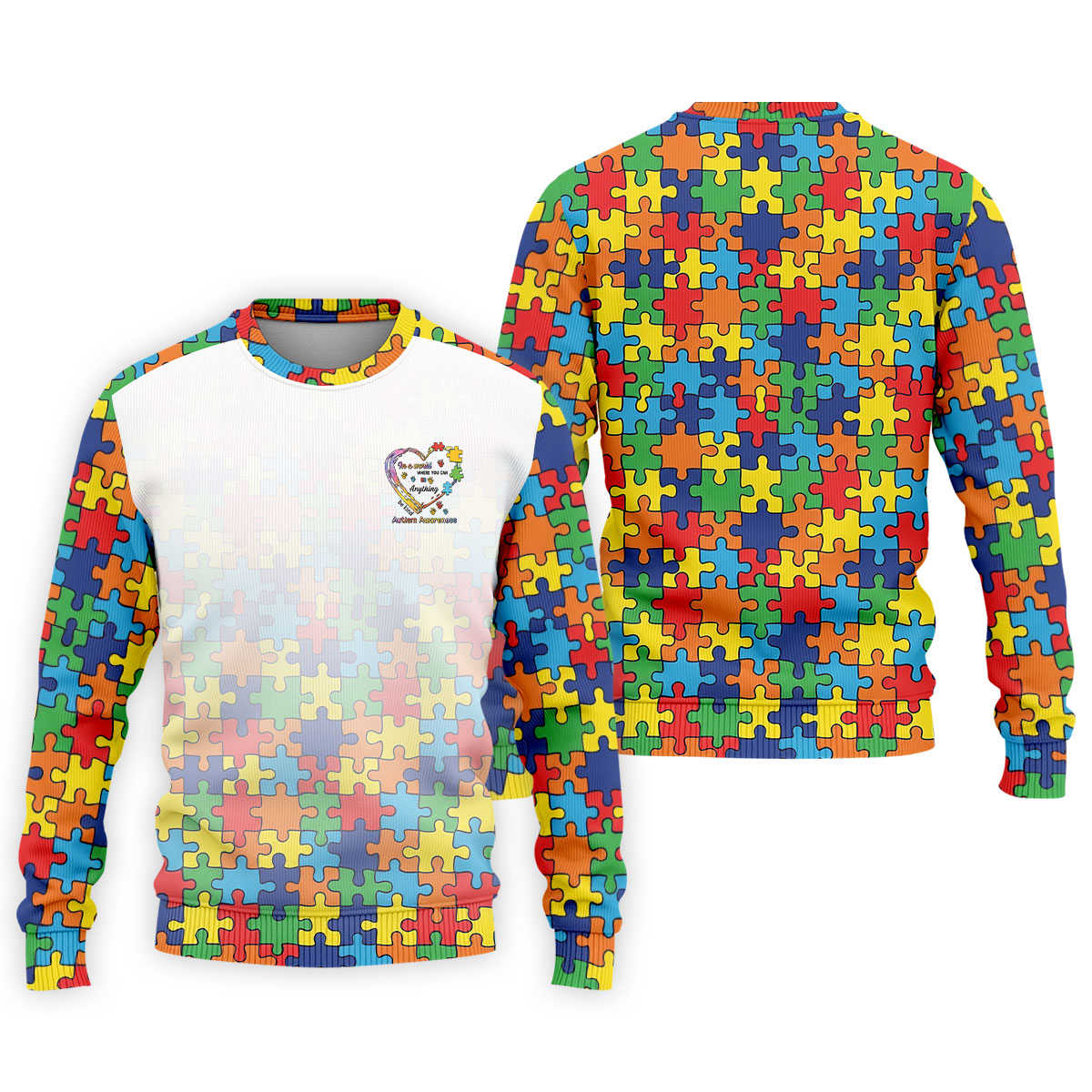 In A World Where You Can Be Anything Be Kind Autism Awareness Puzzle Pattern White Fade Golf Shirts For Men