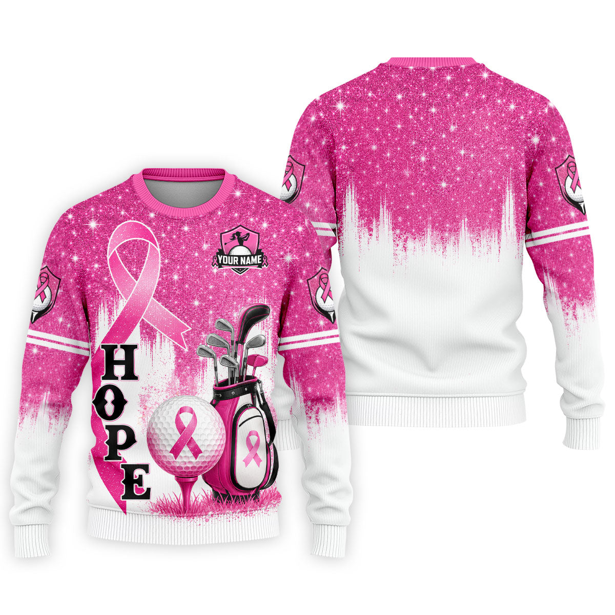 Custom Female Golfer Hope Breast Cancer Polo Shirt, Golf Shirts For Men, Mens Golf Apparel