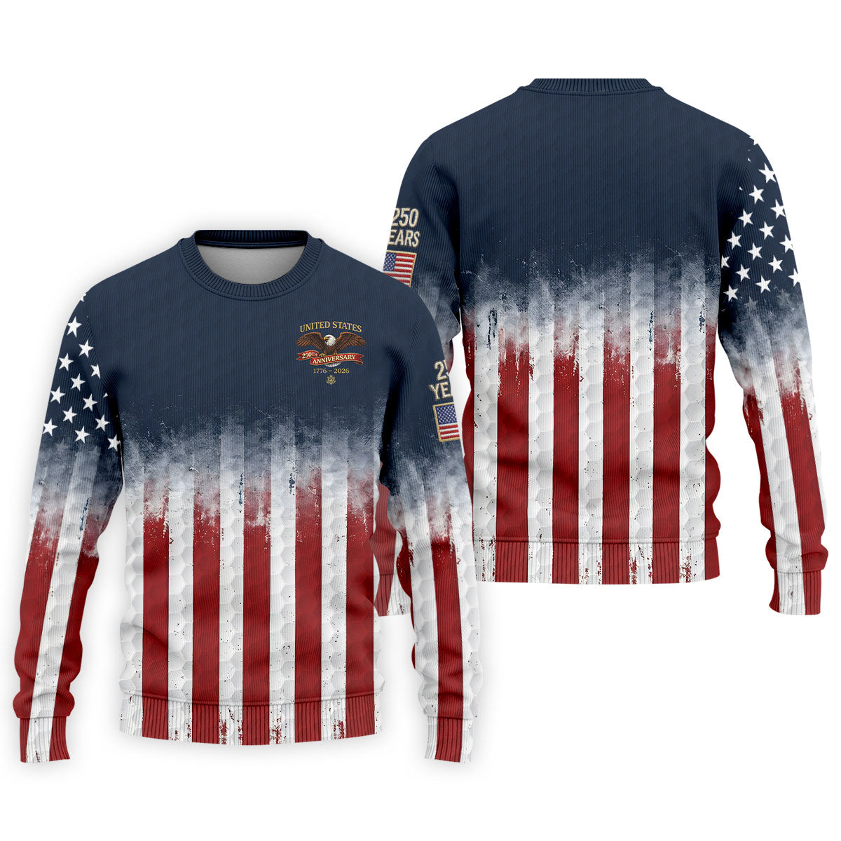 United States 250th Anniversary Distressed Flag Golf Tops For Men, Golf Ball Pattern Golf Shirts For Men