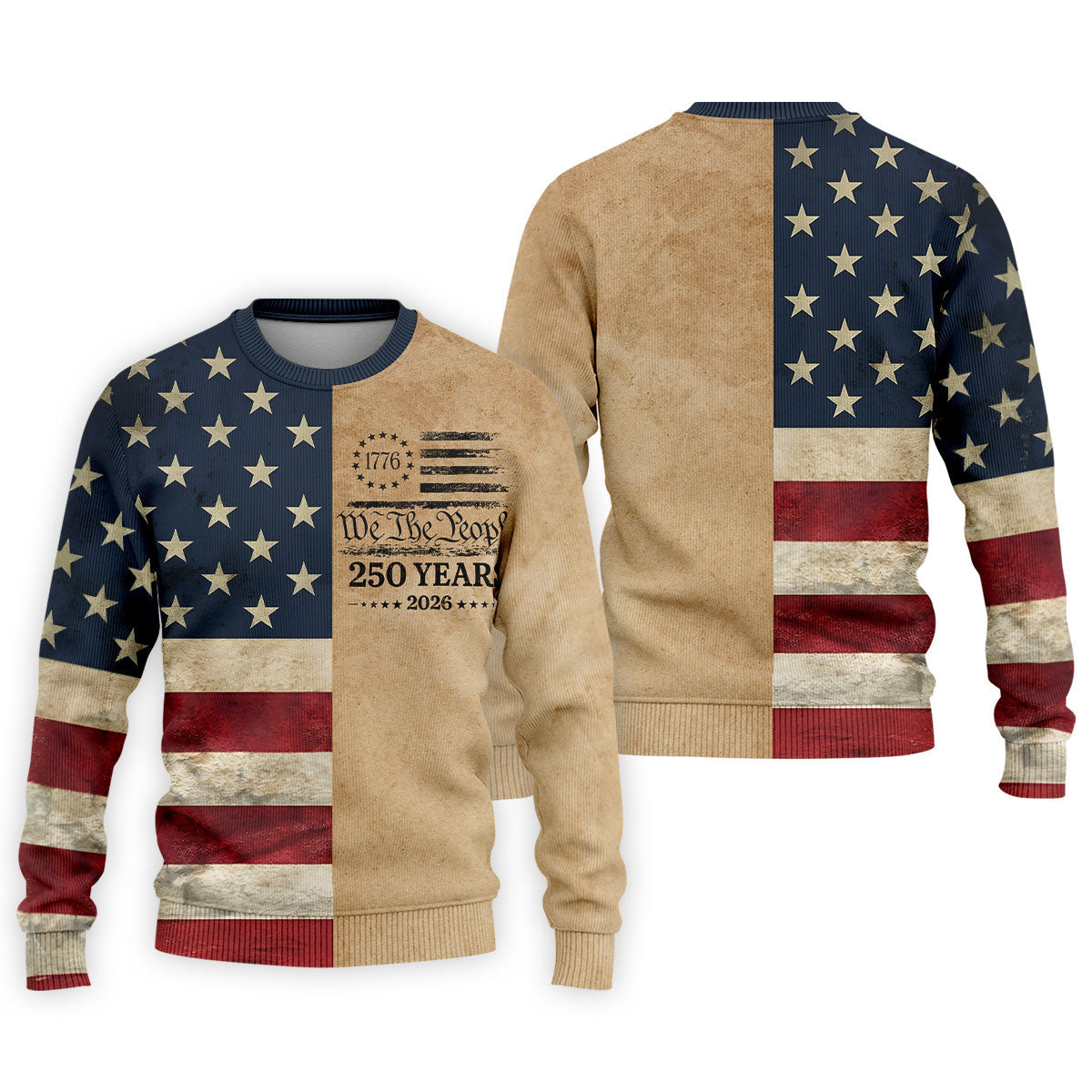 We The People 250 Years US Flag Pattern Patriotic Golf Shirt, 4th Of July Golf Shirts For Men