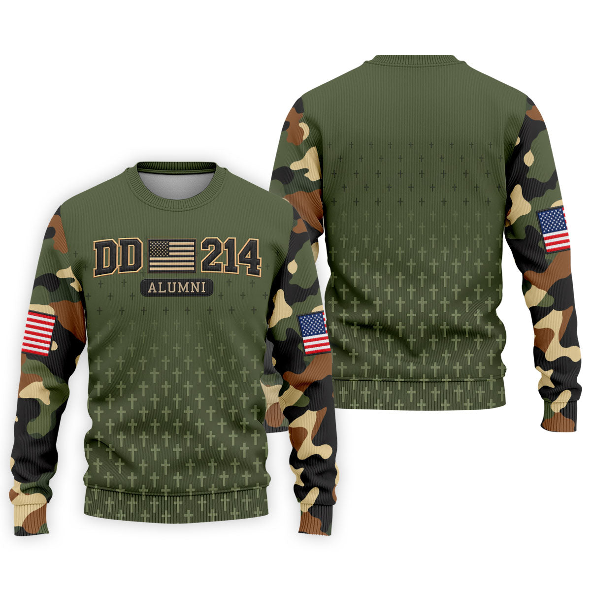 DD-214 Alumni Flag Cross Camo Polo Shirt, Veterans Day Shirt, Golf Shirts For Men